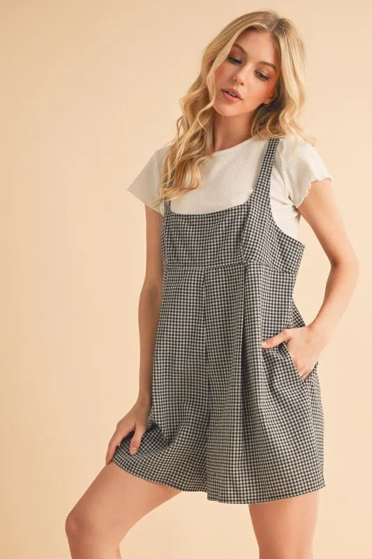 Aemi+Co Plaid Square Neck Romper - Sydney So Sweet