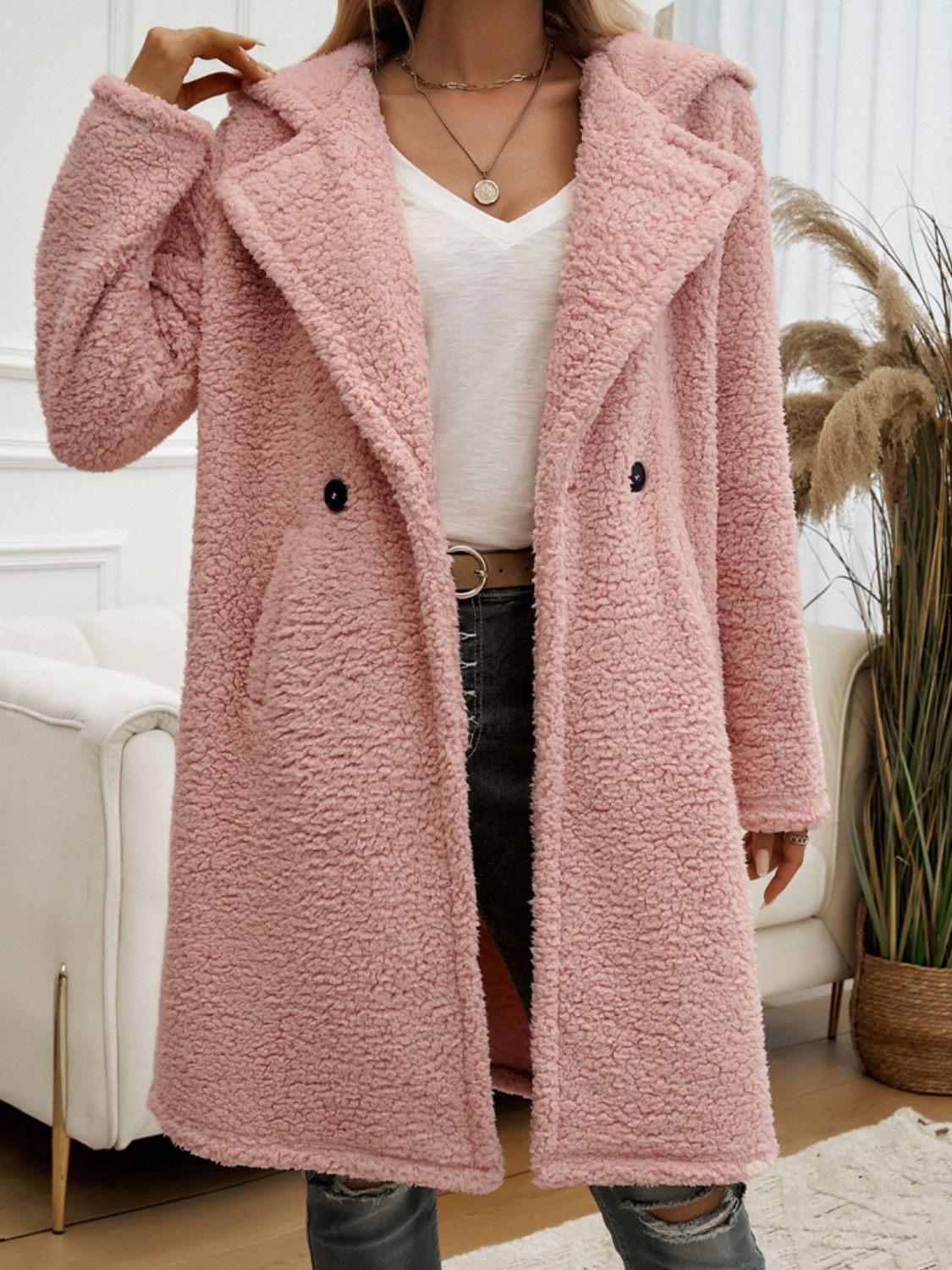 Devine Pocketed Long Sleeve Hooded Teddy Coat - Sydney So Sweet