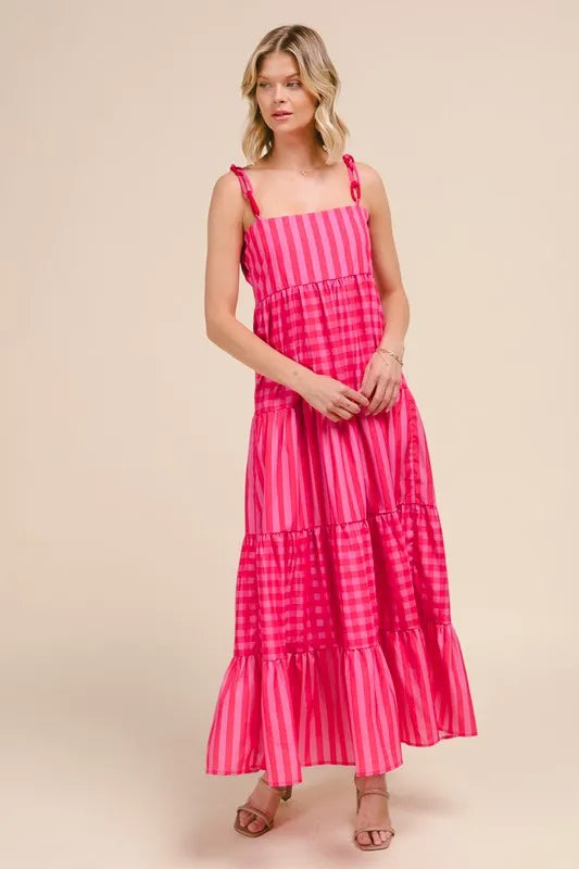 SO ME Stripe Tiered Maxi Dress with Colorful Chain Strap - Sydney So Sweet