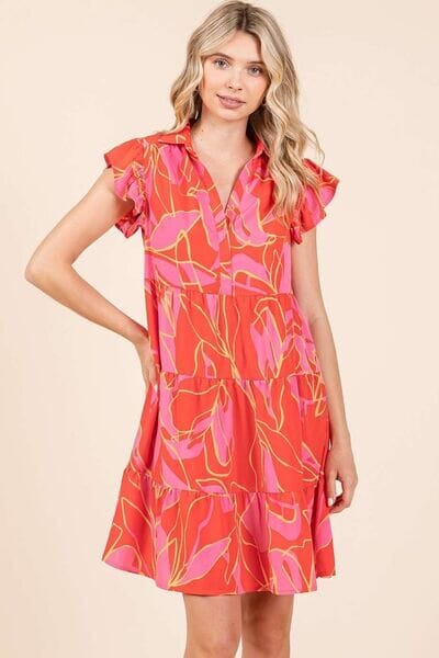 Mittoshop Leaf Print Ruffle Sleeve Tiered Mini Dress - Sydney So Sweet