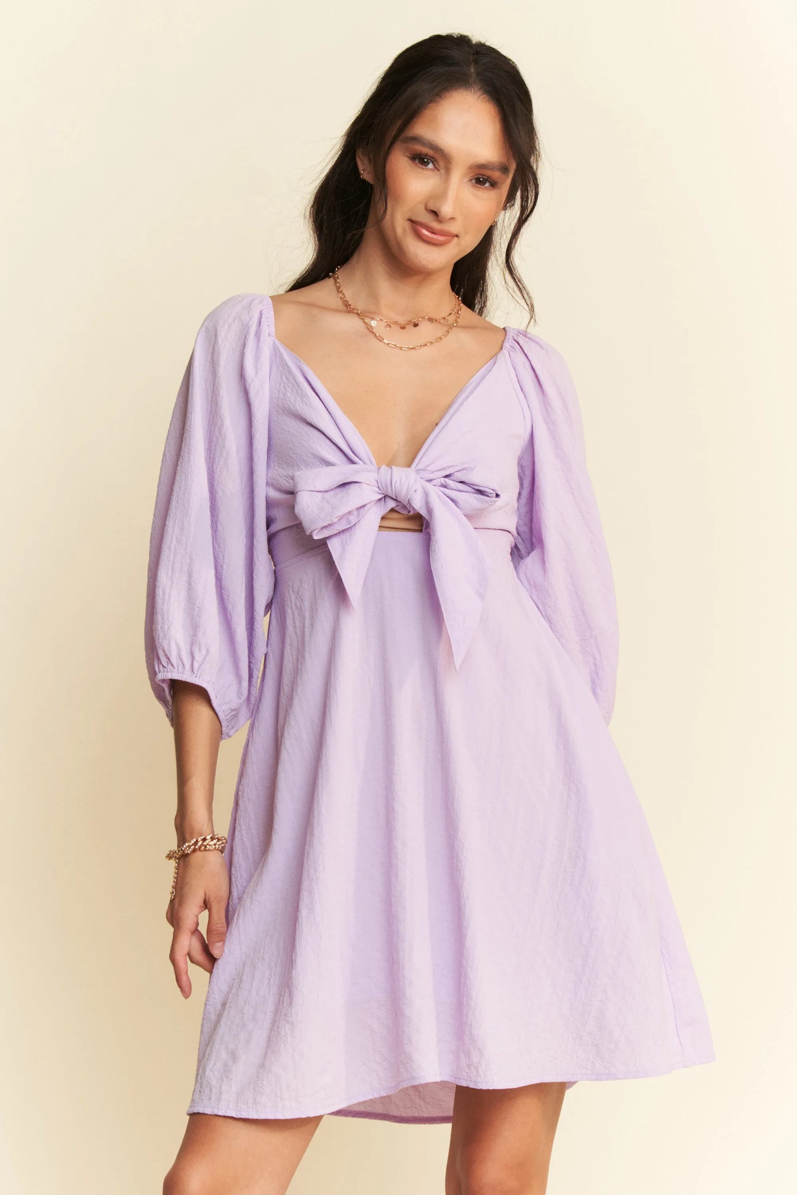 Davi & Dani Self-Tie Puff Sleeve Smocking Open Back Mini Dress - Sydney So Sweet