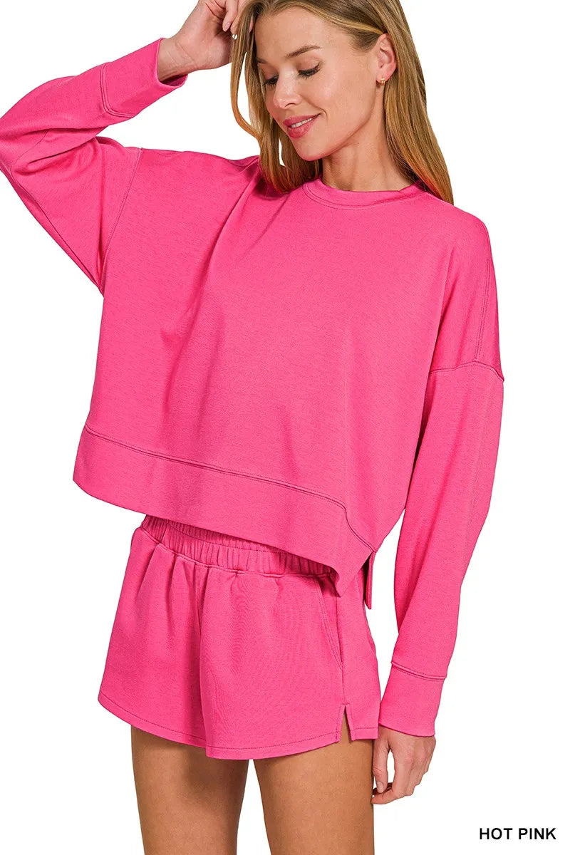 Zenana Scuba Long Sleeve Sweatshirts & Shorts Set - Sydney So Sweet