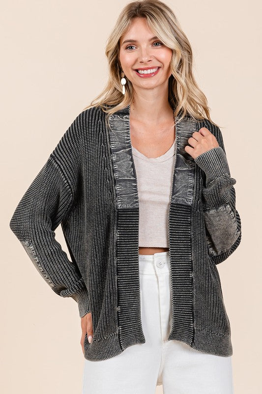 Mittoshop Contrast Patch Open Front Mineral Wash Cardigan - Sydney So Sweet