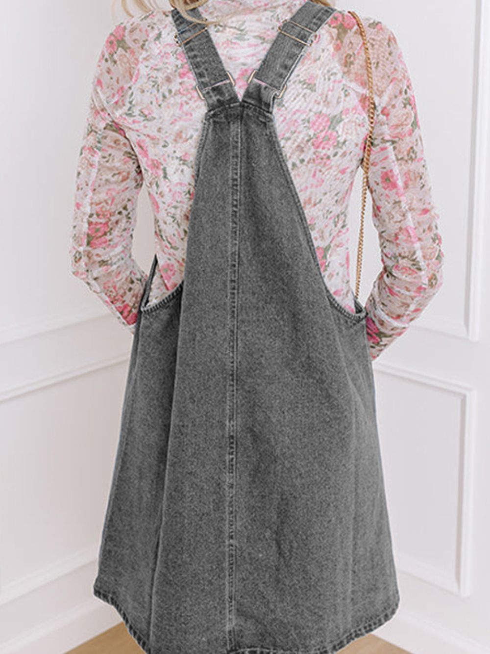 Wide Strap Button Down Denim Overall Dress - Sydney So Sweet