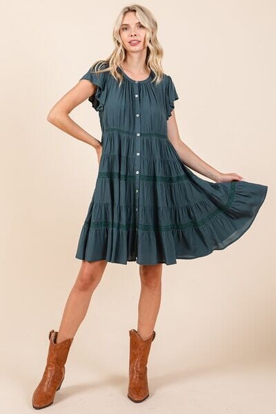 Mittoshop Lace Detail Ruffled Button Down Tiered Dress - Sydney So Sweet