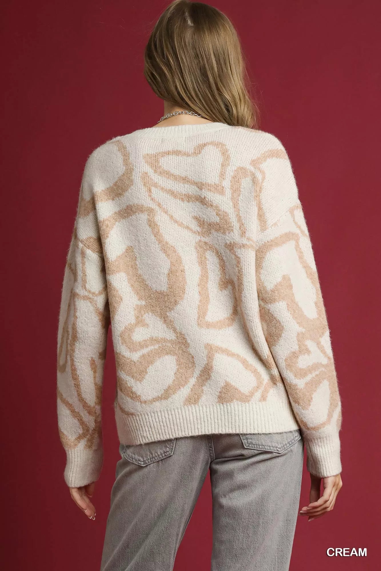 Umgee Heart Print Crew Neck Sweater - Sydney So Sweet