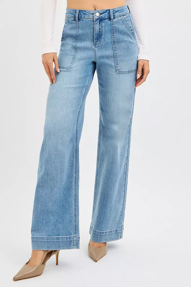 RISEN Full Size High Rise Straight Leg Jeans with Front Pockets Plus Size - Sydney So Sweet