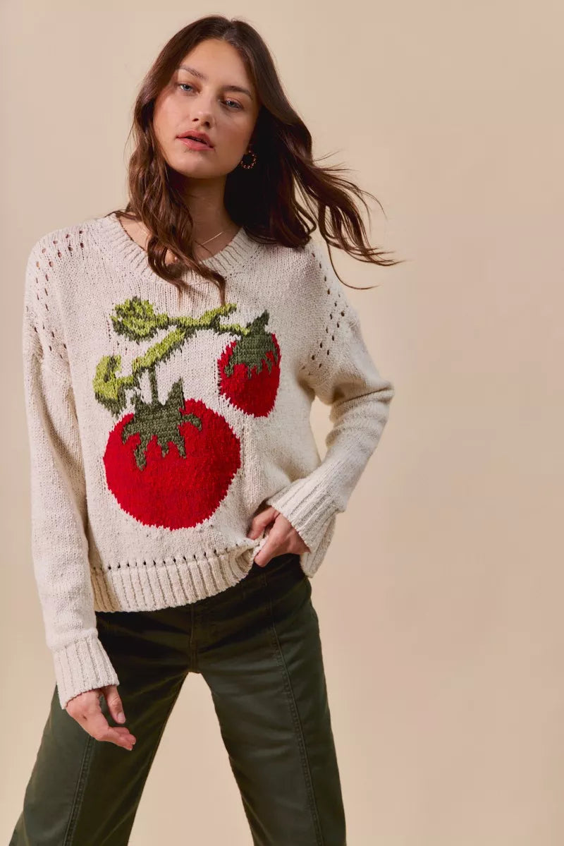 SO ME Vegetable Round Neck Long Sleeve Sweater - Sydney So Sweet
