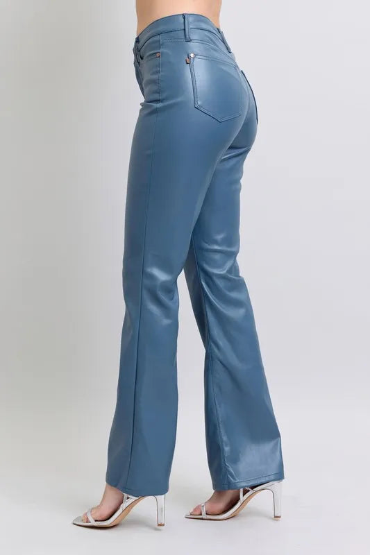 Judy Blue Full Size High Waist Tummy Control Faux Leather Bootcut Pants Plus Size - Sydney So Sweet