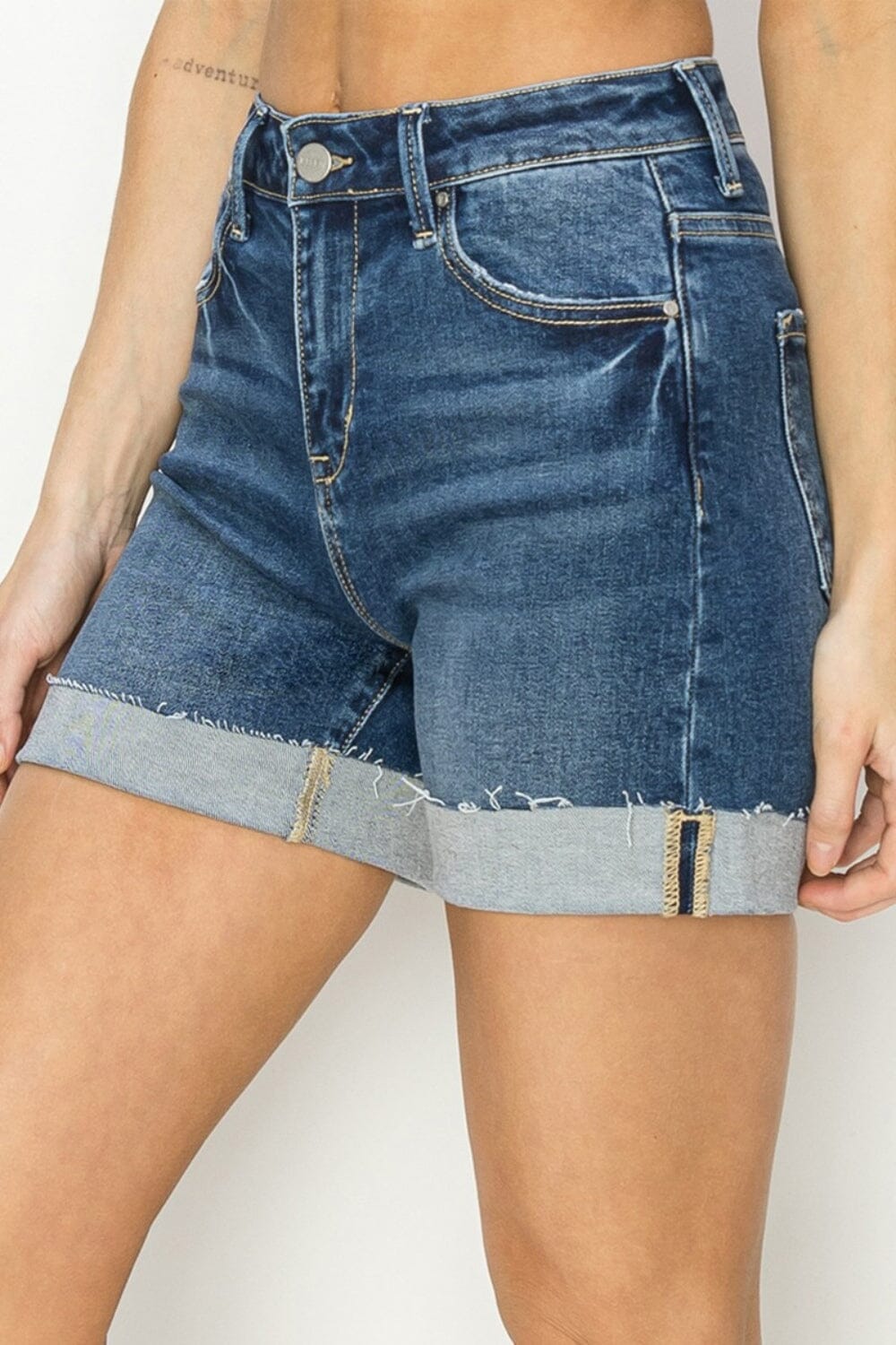 RISEN High Rise Cuffed Denim Shorts - Sydney So Sweet