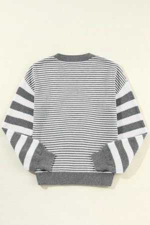 Striped Round Neck Long Sleeve Sweater - Sydney So Sweet