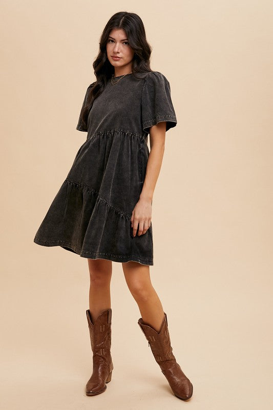 Annie Wear Mineral Washed Round Neck Short Sleeve Denim Dress - Sydney So Sweet