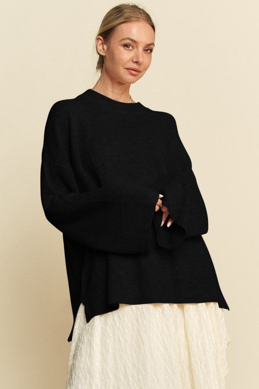 Davi &amp; Dani High-Low Round Neck Drop Shoulder Sweater - Sydney So Sweet