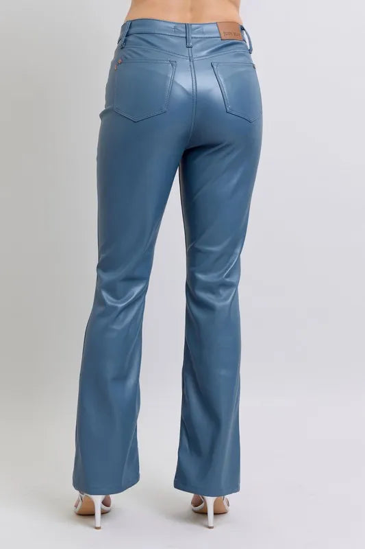Judy Blue Full Size High Waist Tummy Control Faux Leather Bootcut Pants Plus Size - Sydney So Sweet