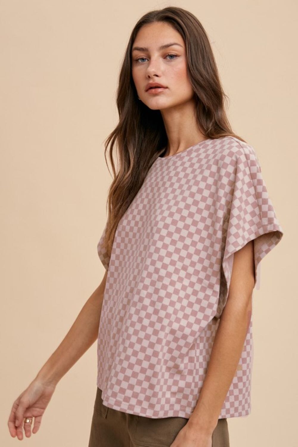 Annie Wear Checkered Round Neck Short Sleeve T-Shirt - Sydney So Sweet