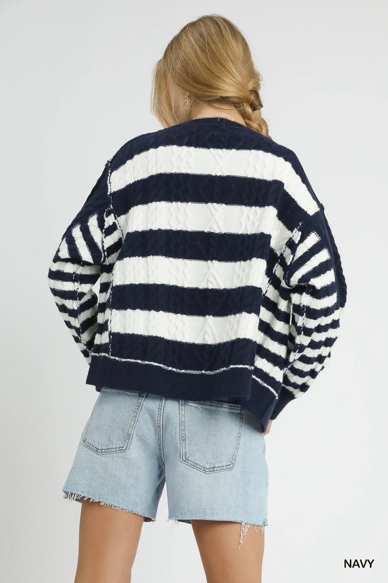 Umgee Cable-Knit Stripe Button-Up Cardigan - Sydney So Sweet