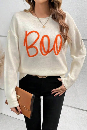 BOO Round Neck Long Sleeve Sweater - Sydney So Sweet