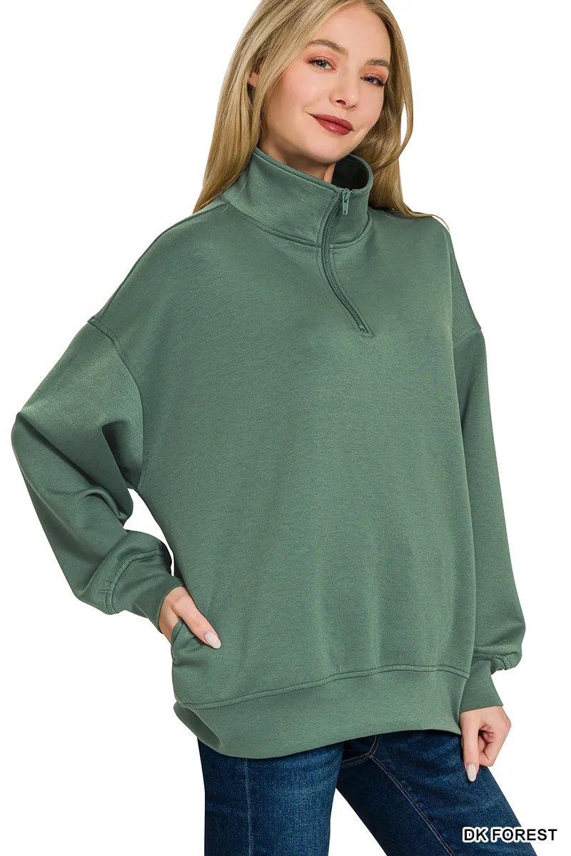 Zenana Scuba Quarter-Zip Sweatshirt - Sydney So Sweet