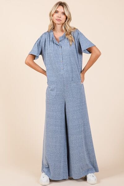 Mittoshop Button Detail Short Sleeve Wide Leg Jumpsuit - Sydney So Sweet