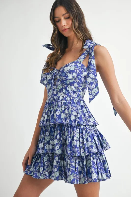 MABLE Floral Print Shoulder Tie Layered Mini Dress - Sydney So Sweet