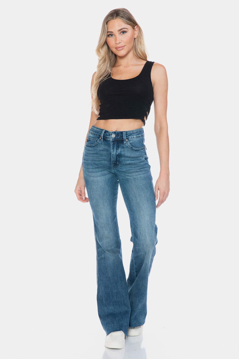 Judy Blue Full Size Tummy Control Cut Hem Flare Jeans - Sydney So Sweet