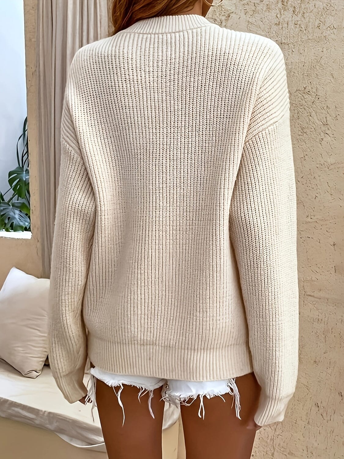 Half Button Dropped Shoulder Sweater - Sydney So Sweet