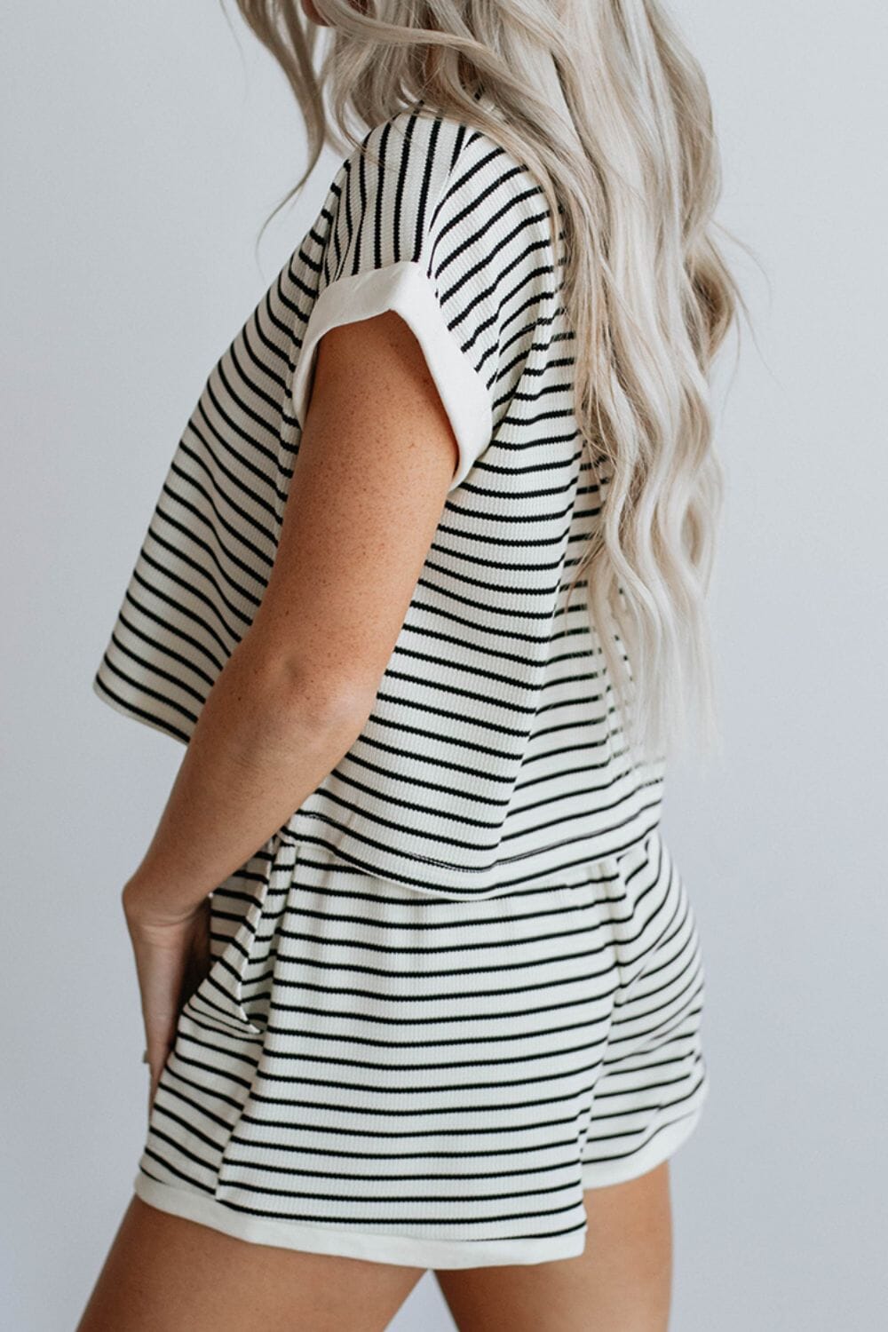 Striped Round Neck Top and Shorts Set - Sydney So Sweet