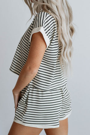 Striped Round Neck Top and Shorts Set - Sydney So Sweet