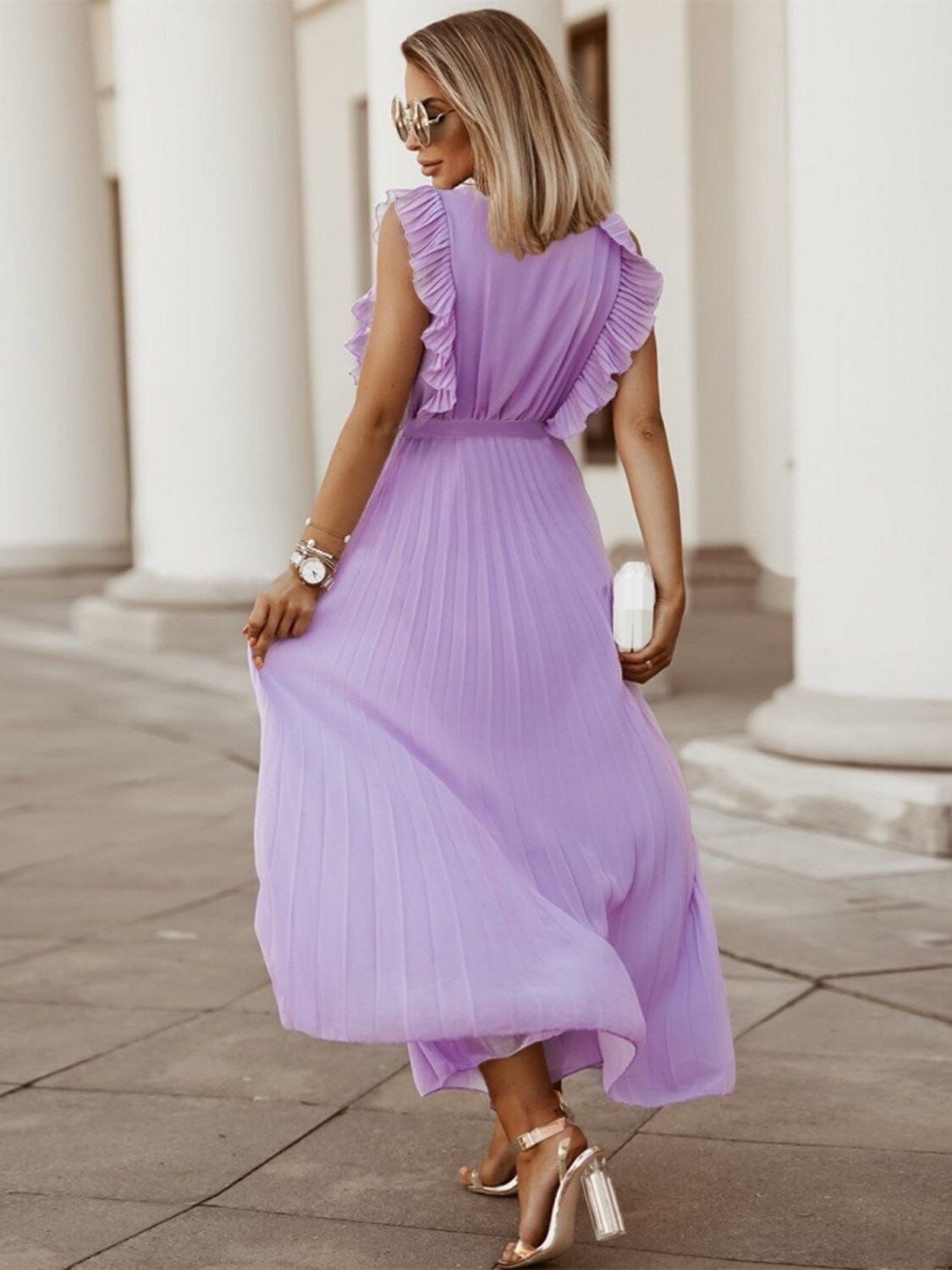 Tied Surplice Cap Sleeve Pleated Dress - Sydney So Sweet