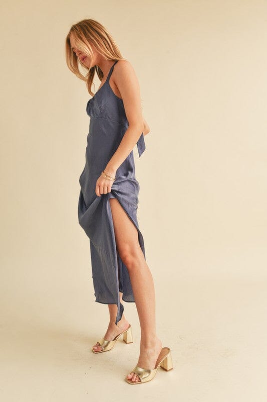 Aemi + Co Ruched Side Slit Cutout Back Maxi Cami Dress - Sydney So Sweet