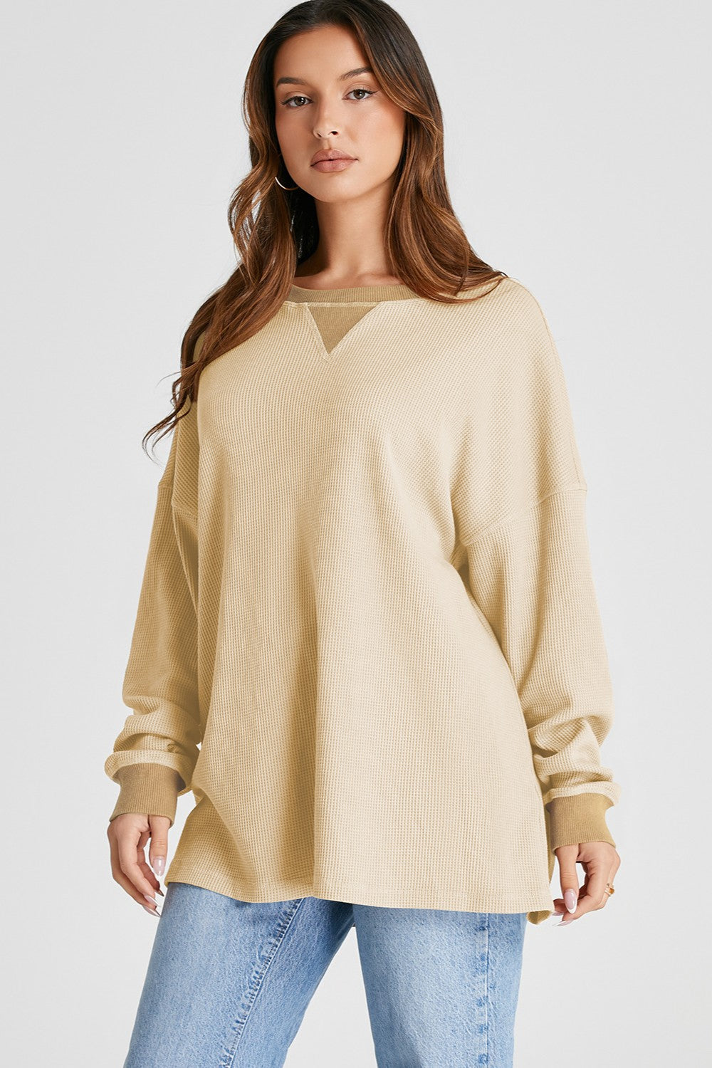 Waffle-Knit Long Sleeve Sweatshirt - Sydney So Sweet