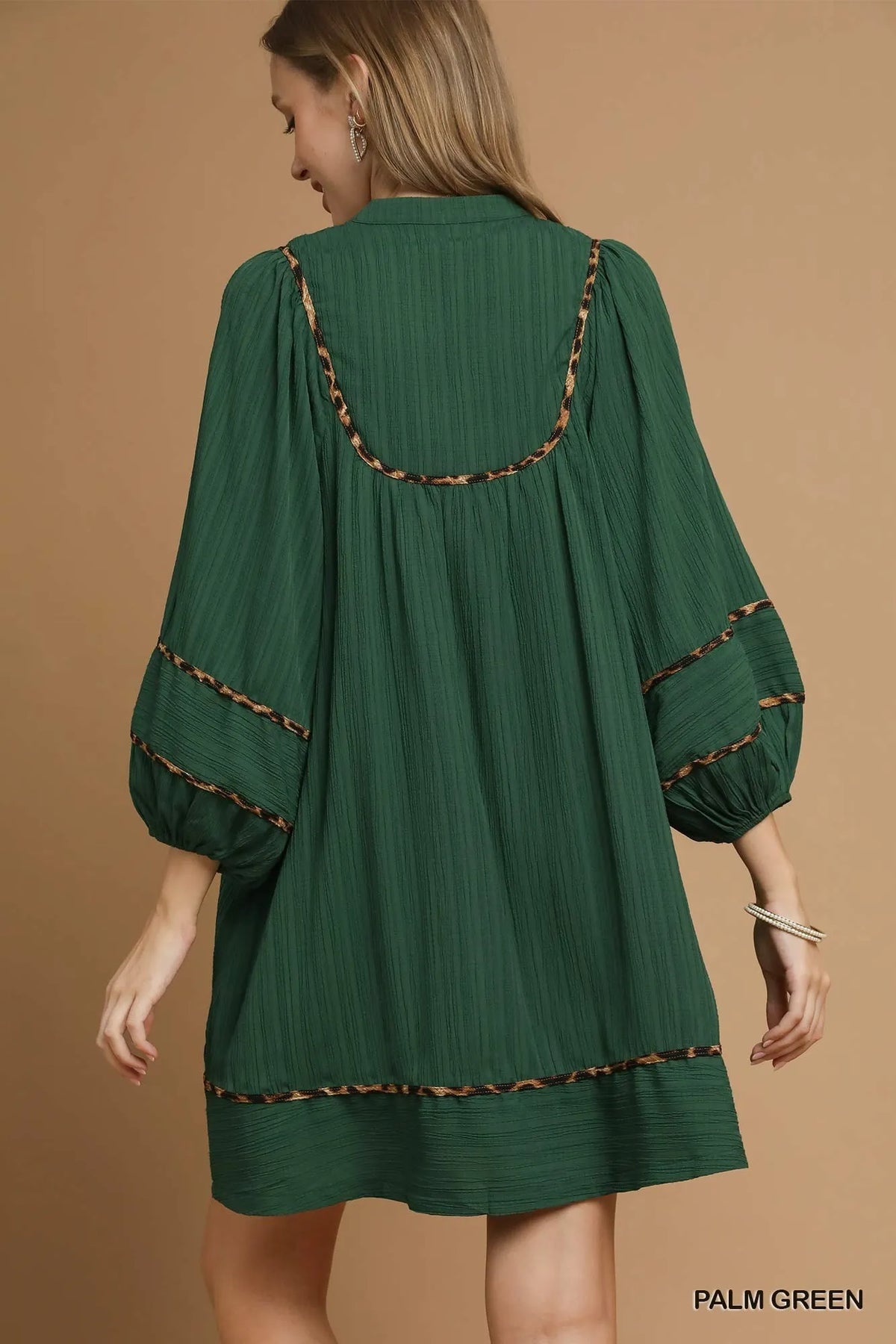 Umgee Textured Babydoll Dress with Leopard Trim - Sydney So Sweet