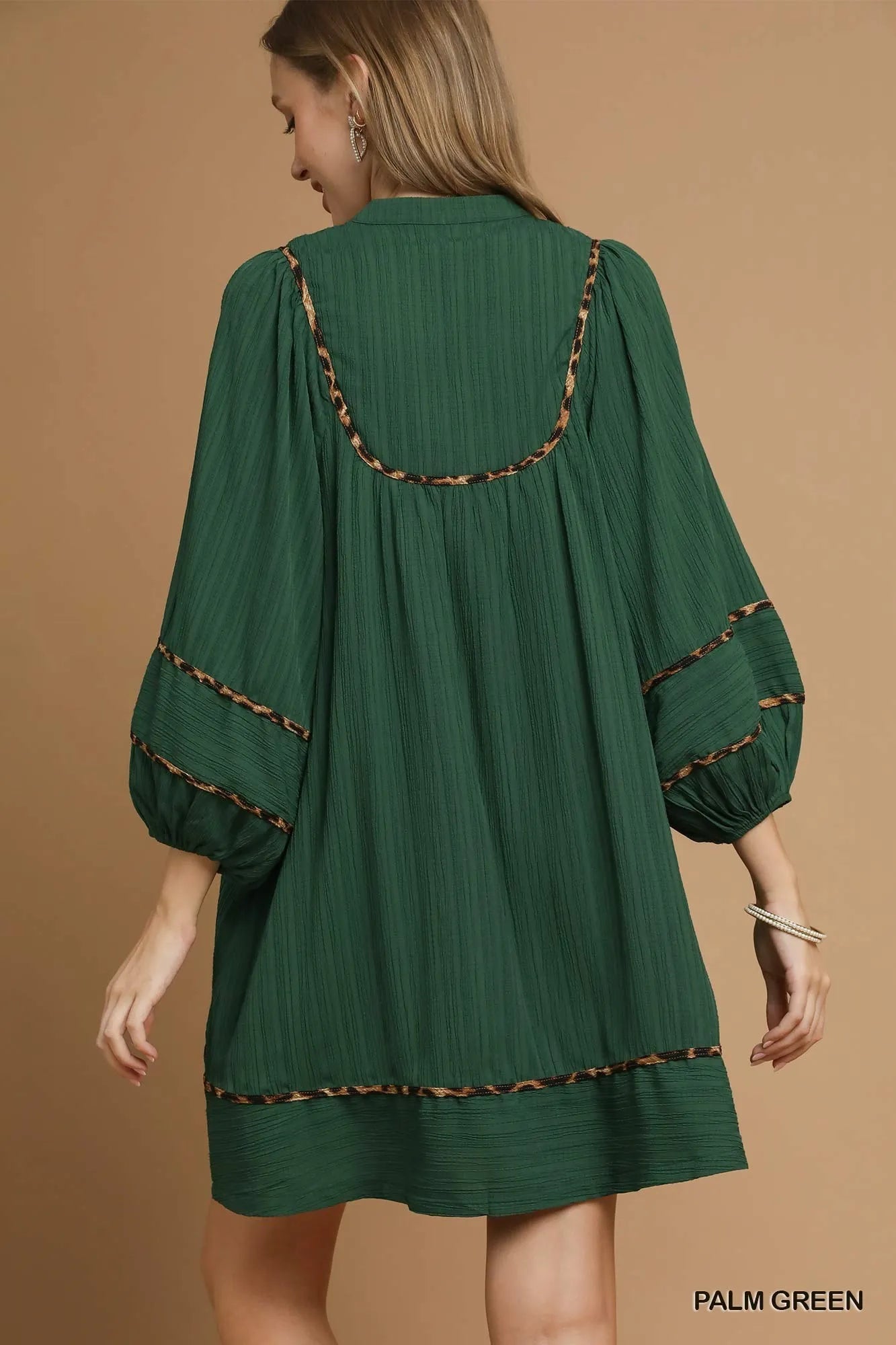 Umgee Textured Babydoll Dress with Leopard Trim - Sydney So Sweet