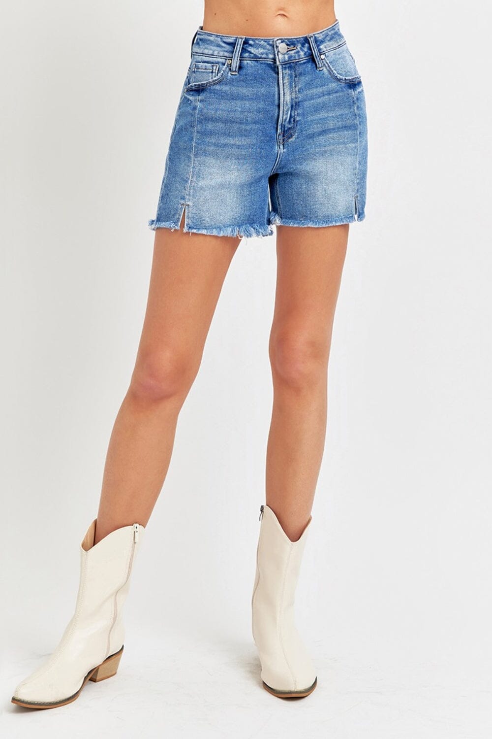 RISEN Front Slit Raw Hem Denim Shorts - Sydney So Sweet