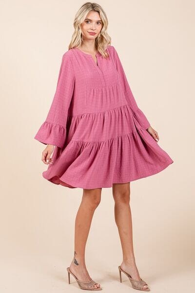 Mittoshop Tiered Notched Flare Sleeve Dress - Sydney So Sweet