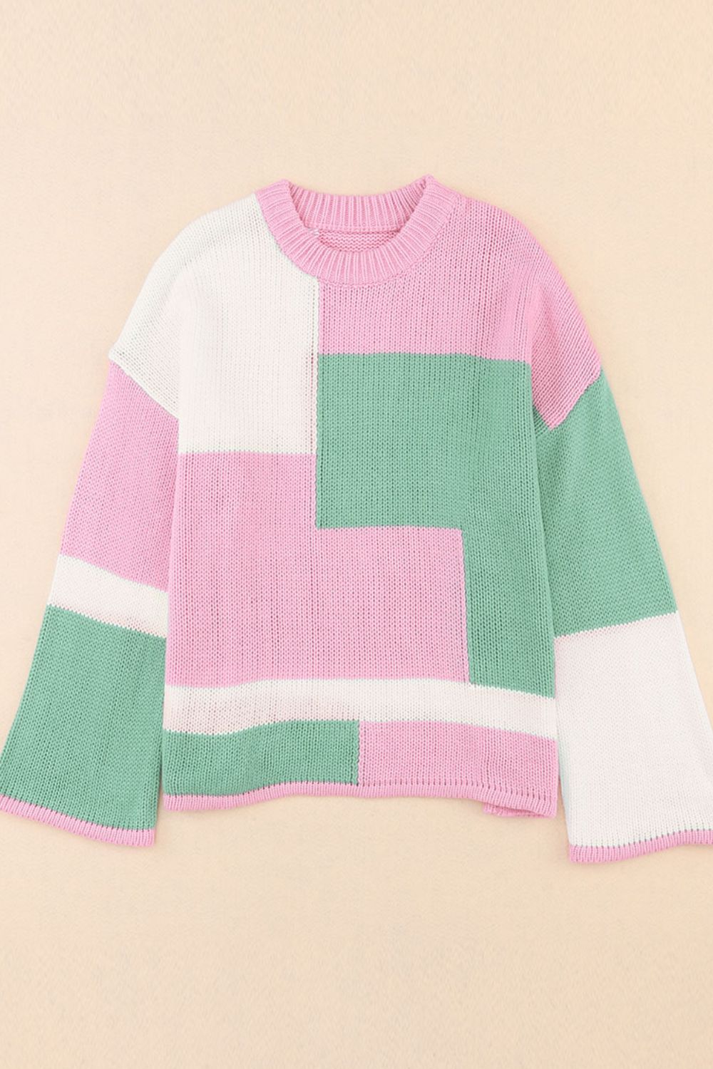 Color Block Round Neck Drop Shoulder Sweater - Sydney So Sweet