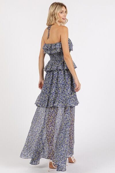 Mittoshop Ruffled Smocked Floral Halter Neck Maxi Dress - Sydney So Sweet