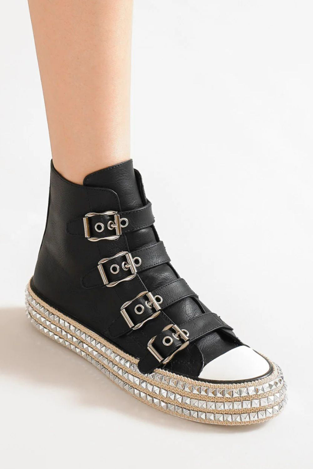 Beast Fashion Multi-Buckle Straps Studded Platform Sneakers - Sydney So Sweet