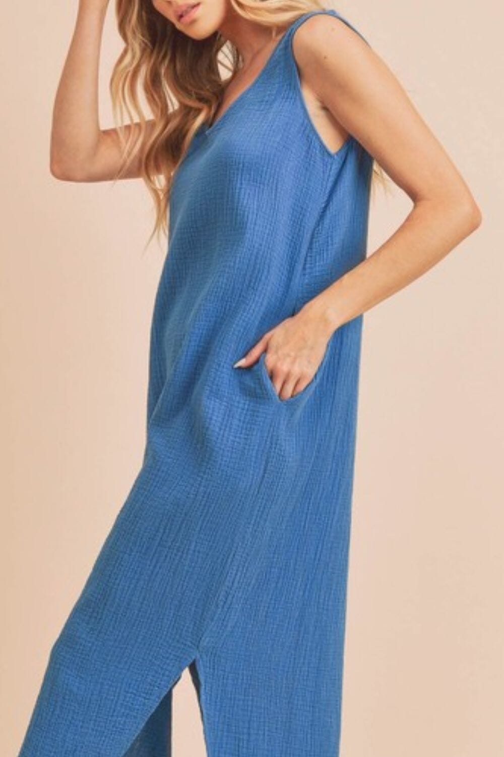 Aemi + Co Round Neck Midi Tank Dress with Pockets - Sydney So Sweet