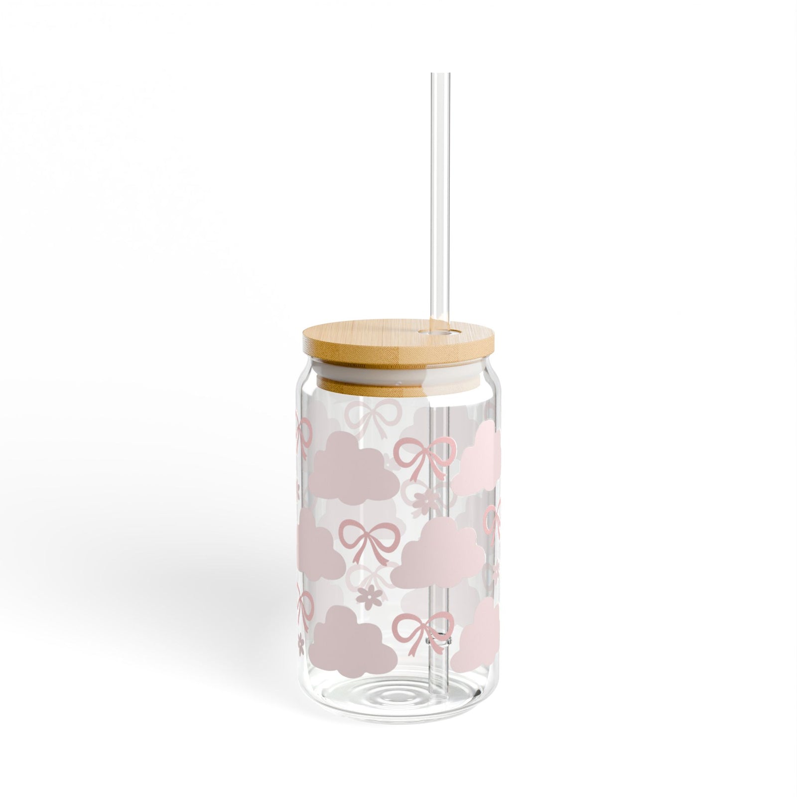 Girly Sky Tumbler Sipper Glass 16oz — Reusable Drink Jar with Lid & Straw