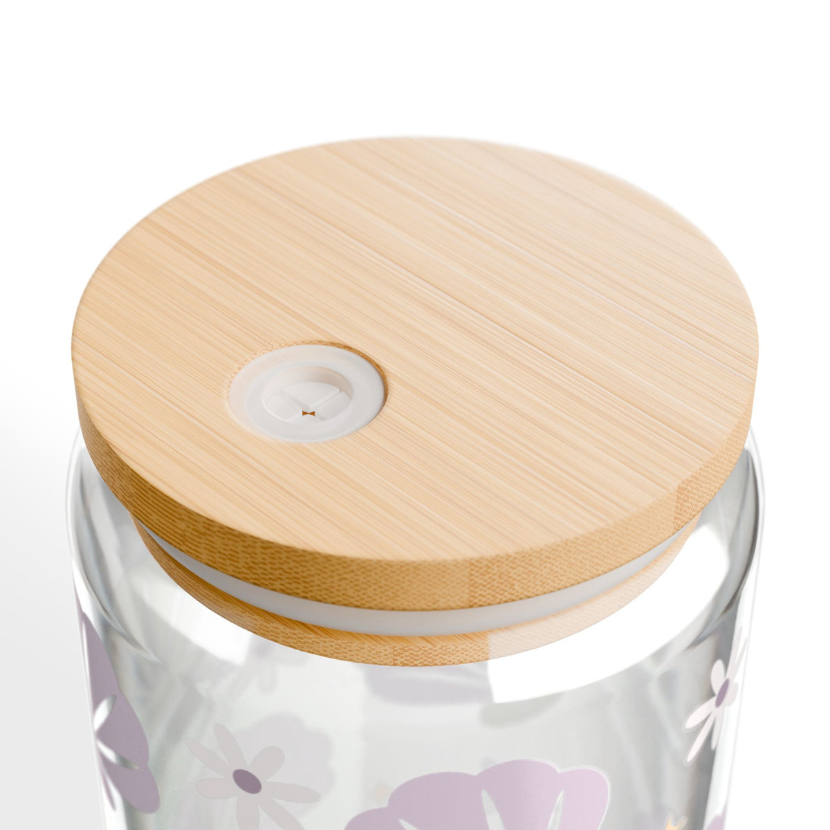 Floral & Seashell Lavender Sipper Glass 16oz — Reusable Drink Jar with Lid & Straw