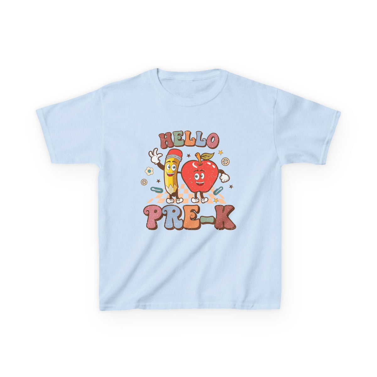 Hello Pre-K Grade Cute Apple & Pencil Graphic Tee Back-to-School Preschool Kids T-Shirt