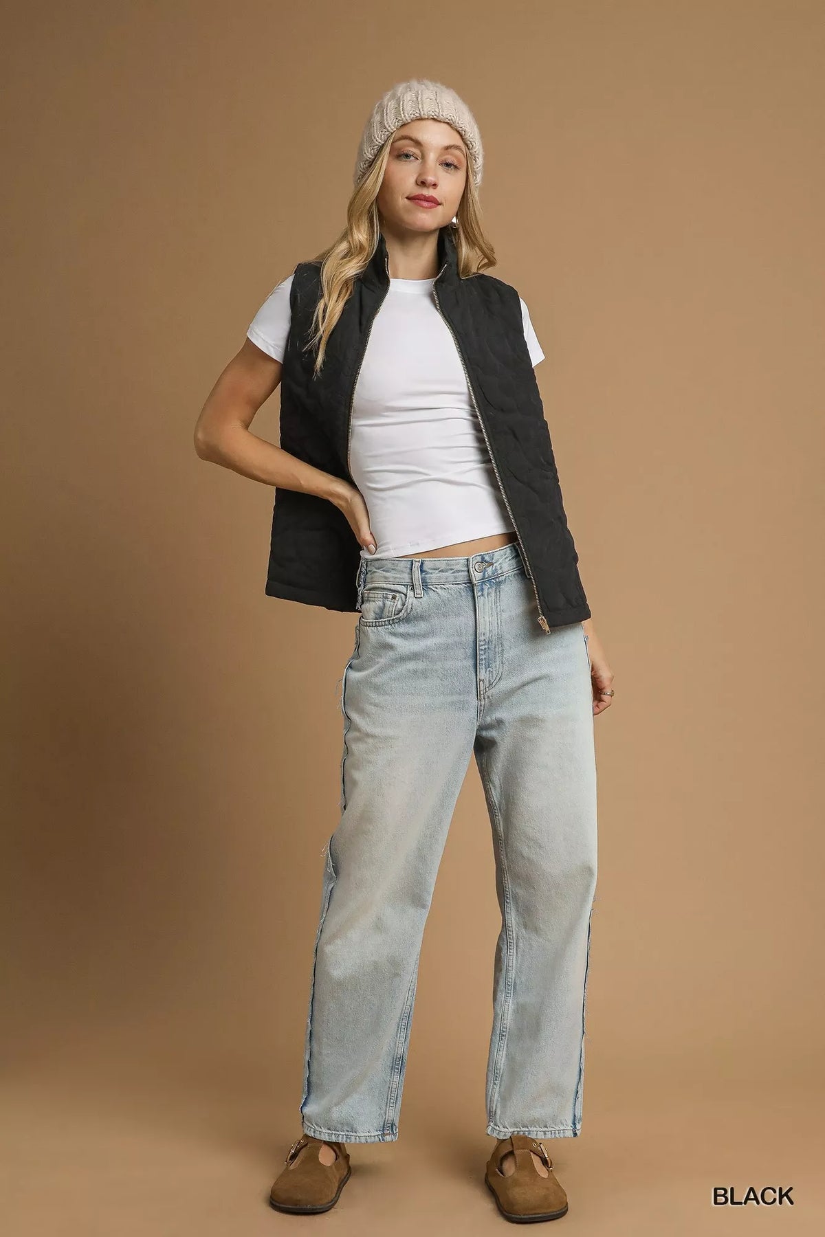 Umgee Quilted Floral Zip Up Vest with Pockets - Sydney So Sweet