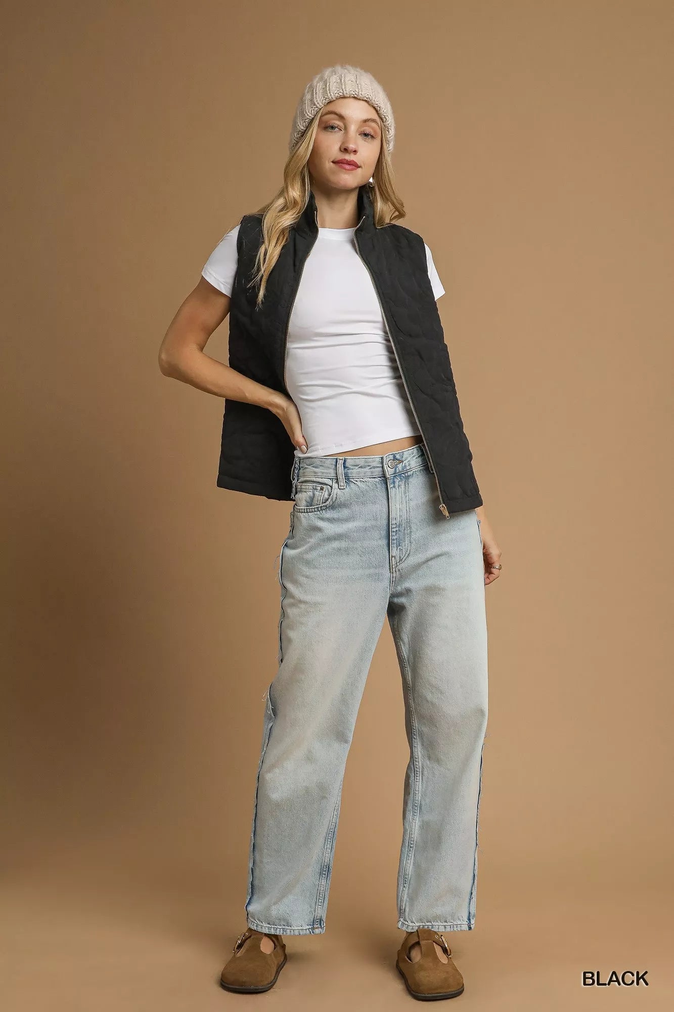 Umgee Quilted Floral Zip Up Vest with Pockets - Sydney So Sweet