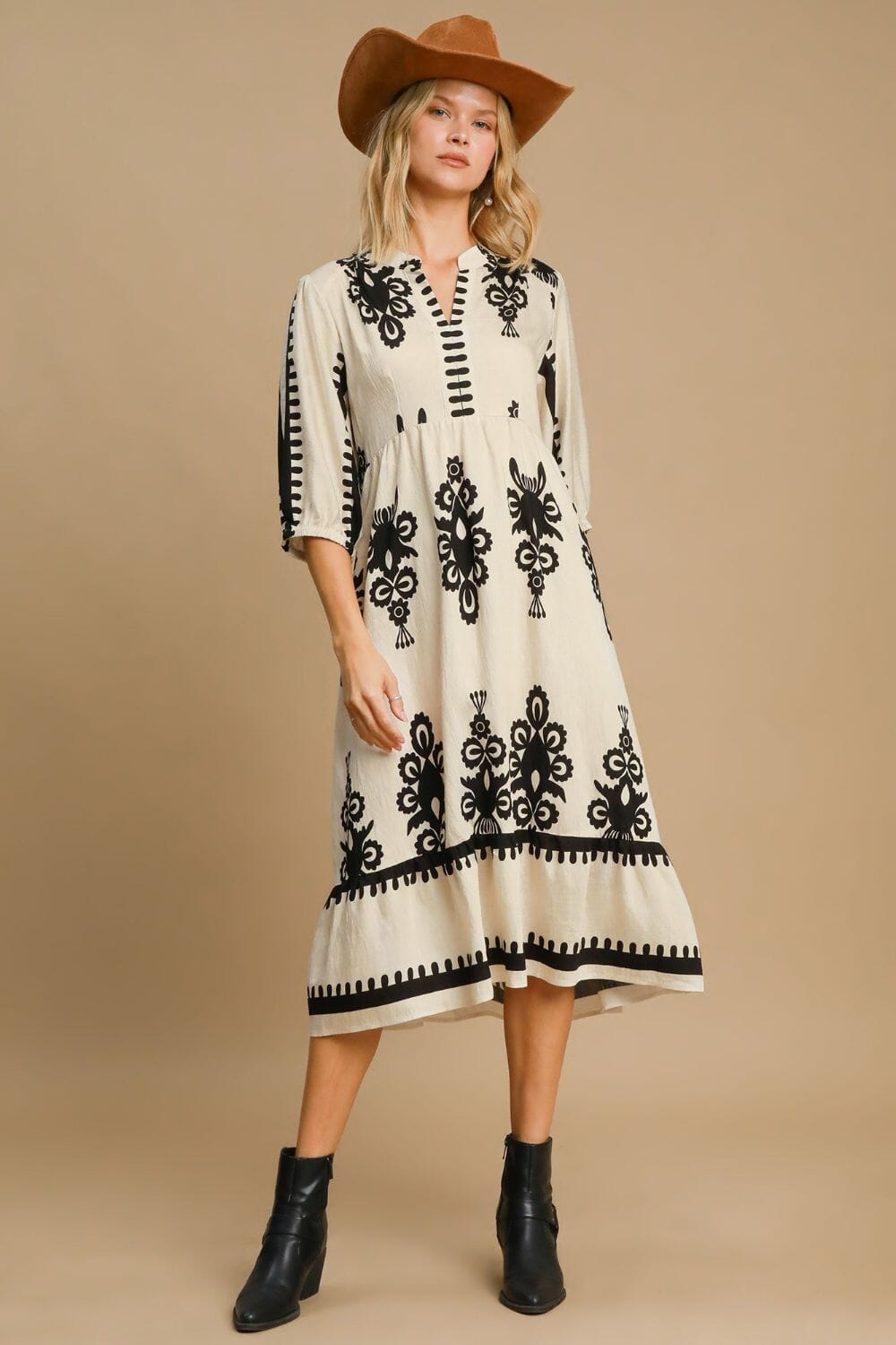 Umgee Printed Notched Midi Dress - Sydney So Sweet
