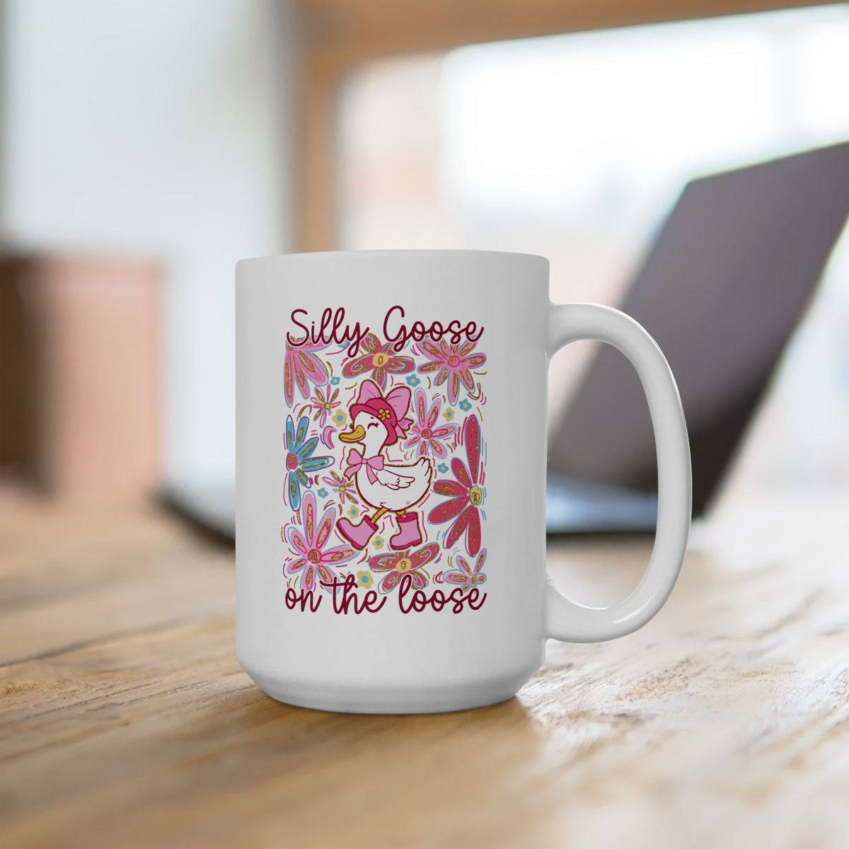 Silly Goose on the Loose Cute Floral Ceramic Mug Coffee Cup (11oz & 15oz)