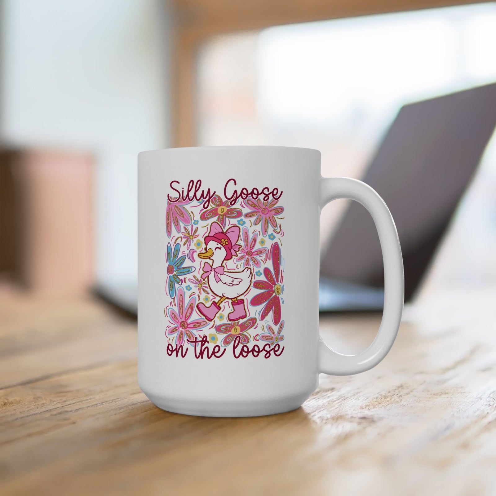 Silly Goose on the Loose Cute Floral Ceramic Mug Coffee Cup (11oz & 15oz)