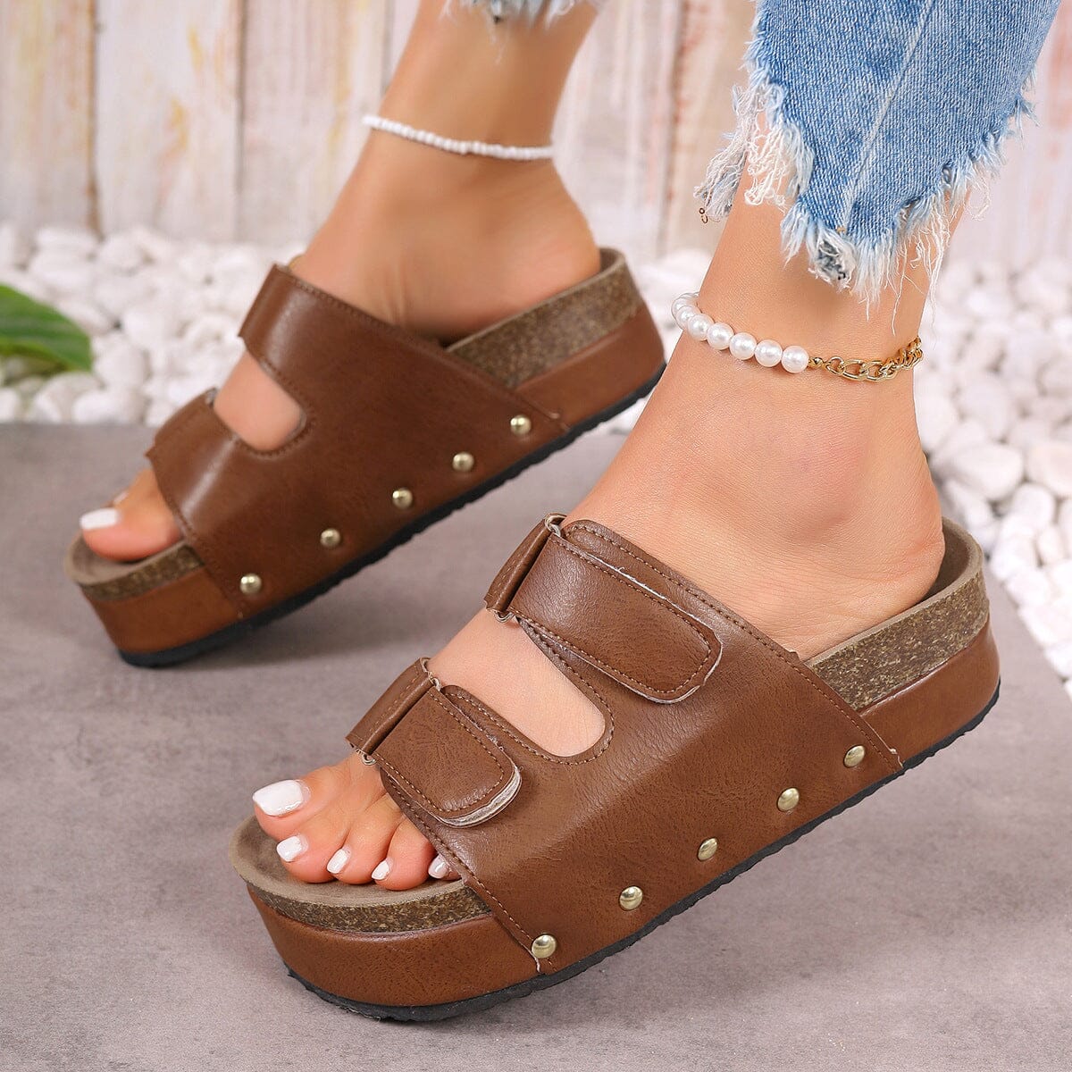 PU Leather Studded Platform Sandals - Sydney So Sweet