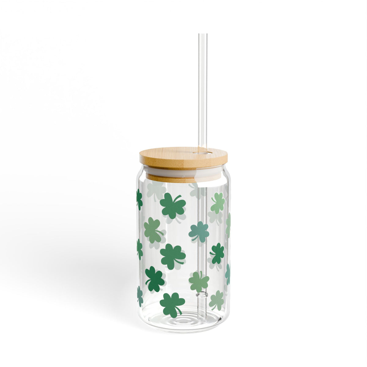 St. Patrick’s Day Shamrock Tumbler Sipper Glass 16oz — Reusable Drink Jar with Lid & Straw