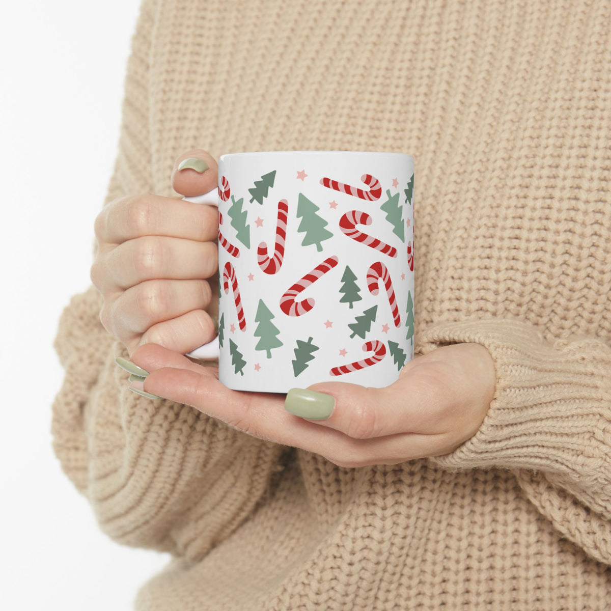 Candy Canes & Christmas Trees Ceramic Mug Coffee Cup (11oz & 15oz)